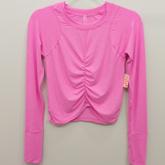 FP Movement Tempo Ruched Long Sleeve NWT Size M Free People Top Fuchsia Pink - Picture 5 of 8